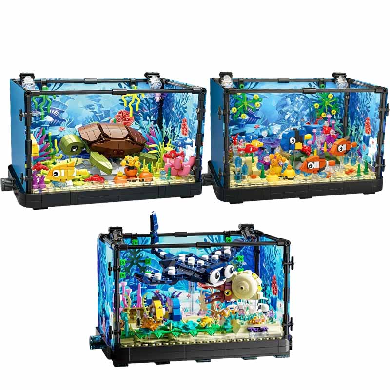 Marine Aquarium Cube - Aquarium bouwsteenset met licht, aquarium, zeeschildpad,