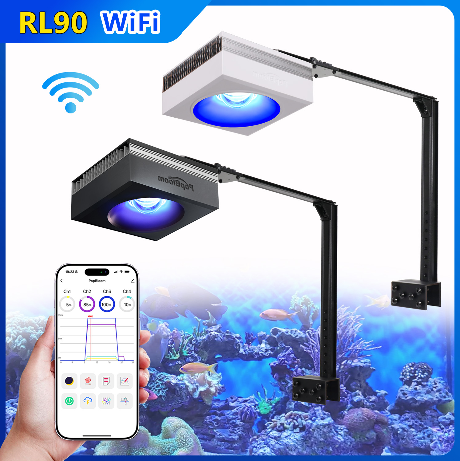 Popbloom RL90 Aquarium LED Rif - Marine Aquarium App recensie en prijs